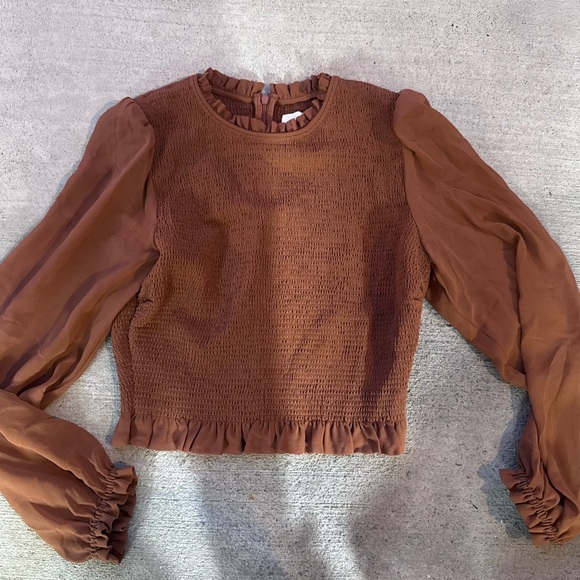 Wilfred Tops - Wilfred Rust Brown Smocked Ruffle Blouse